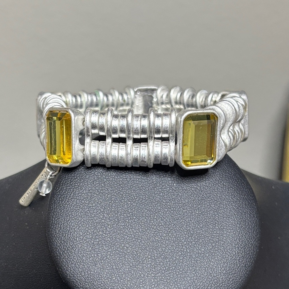 Kenneth Cole Stretch Matte Silver & Yellow Bracelet